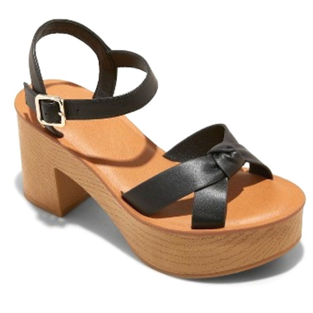 Ladies Black Platform heel criss cross sandals sz 11